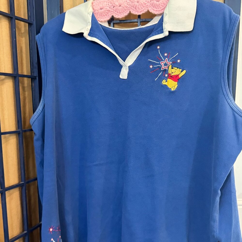 Disney Pooh Fireworks 4th of July Sleeveless Polo 2X Memorial Day